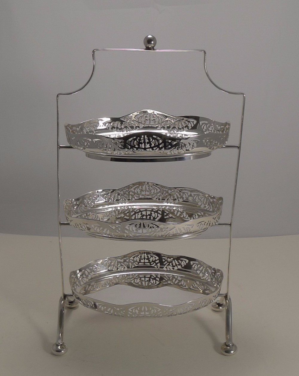 Stunning Antique English Silver Plated Three Tier Cake Stand c.1900