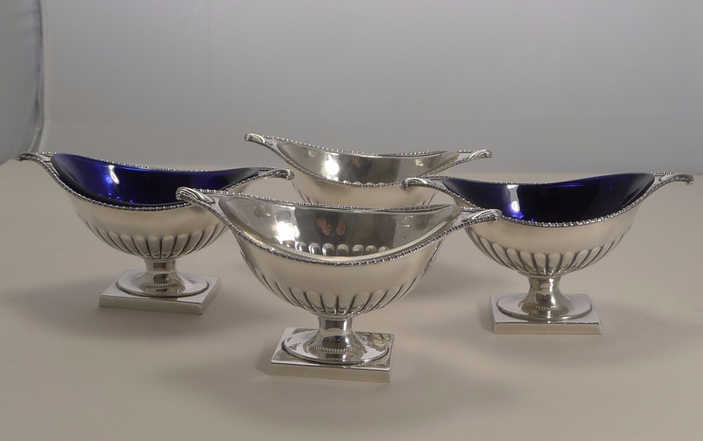 Set Four Antique English Glass Lined Serving Dishes by Barker and Ellis c.1906