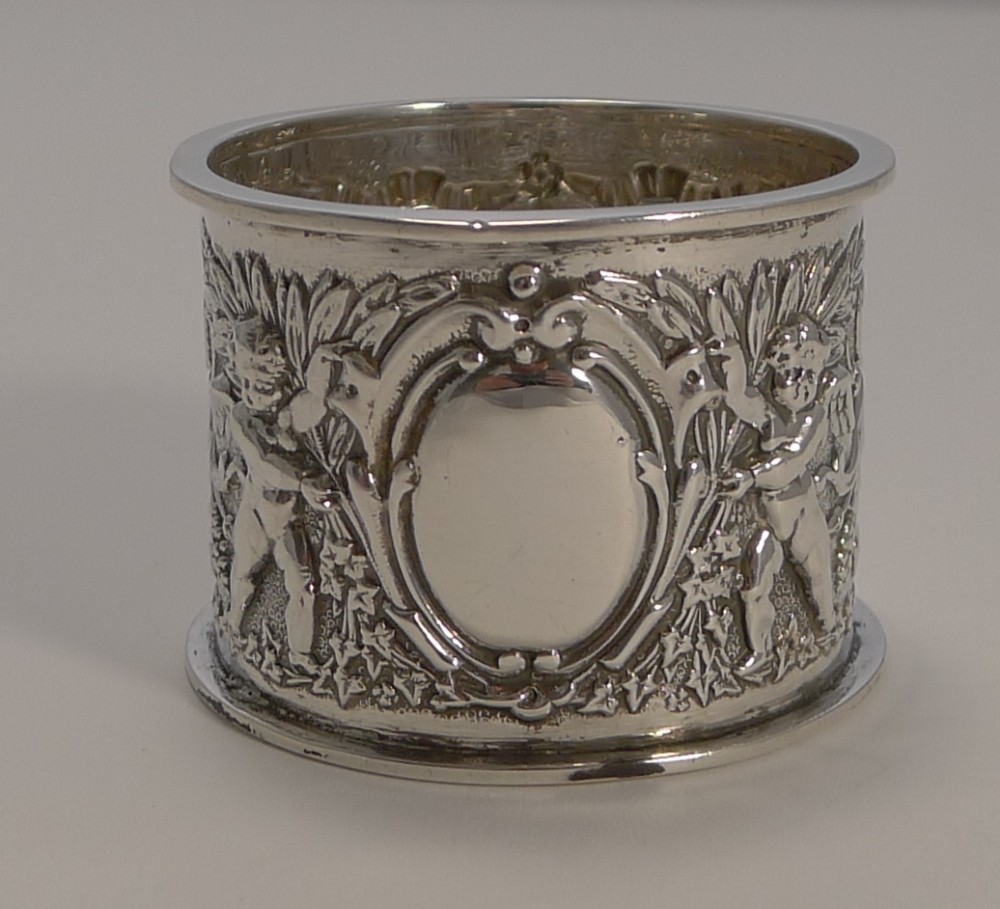 Charming Victorian English Sterling Silver Napkin Ring - Cherubs