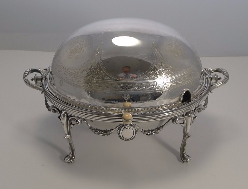 Magnificent English Silver Plated Revolving Breakfast Dish by Walker and Hall - 1898