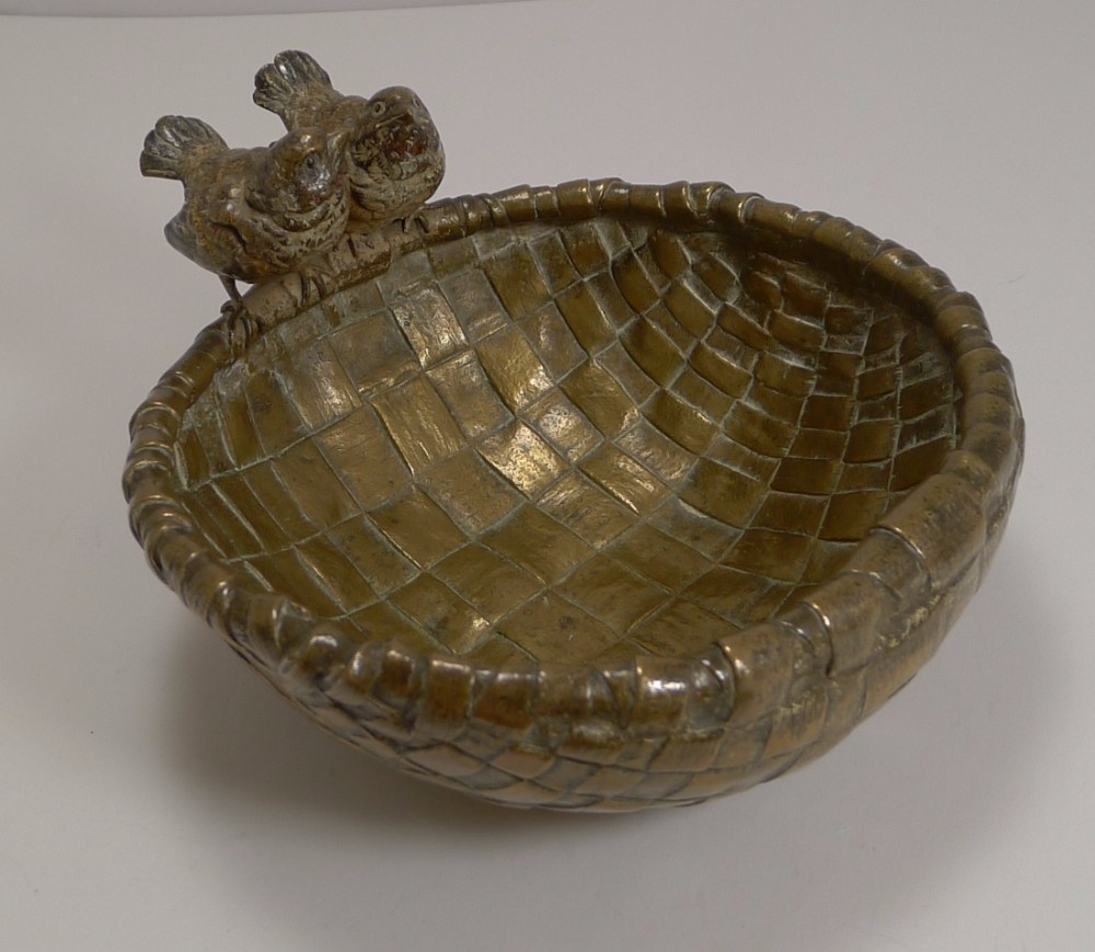 Fabulous Large Antique Vienna Bronze Bowl - Birds - Wrens c.1880