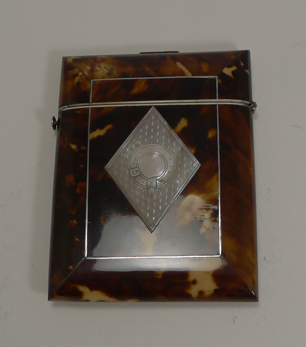 Antique English Tortoiseshell and Mother of Pearl Card Case c.1850
