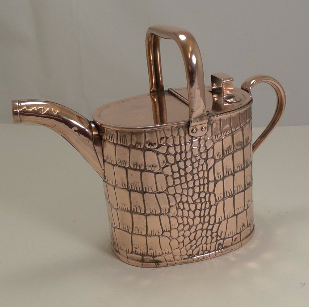 Antique English Copper Watering Can by Joseph Sankey c.1901 - Crocodile Embossed
