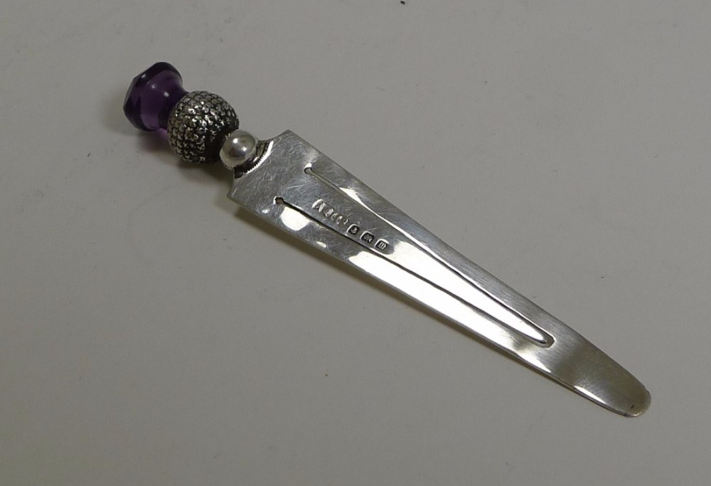Sterling Silver Bookmark - Scottish Amethyst Thistle Top - 1911