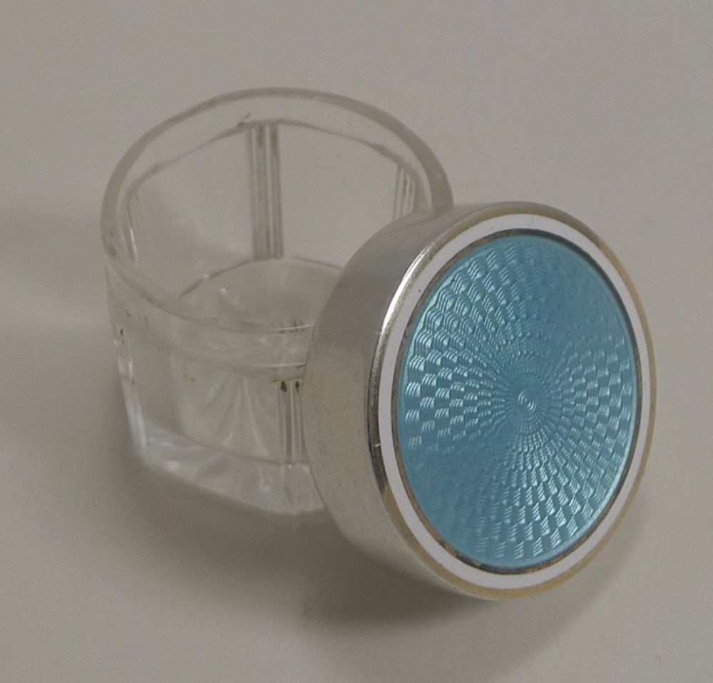 Small Vintage Austrian Silver and Guilloche Enamel Topped Vanity Jar