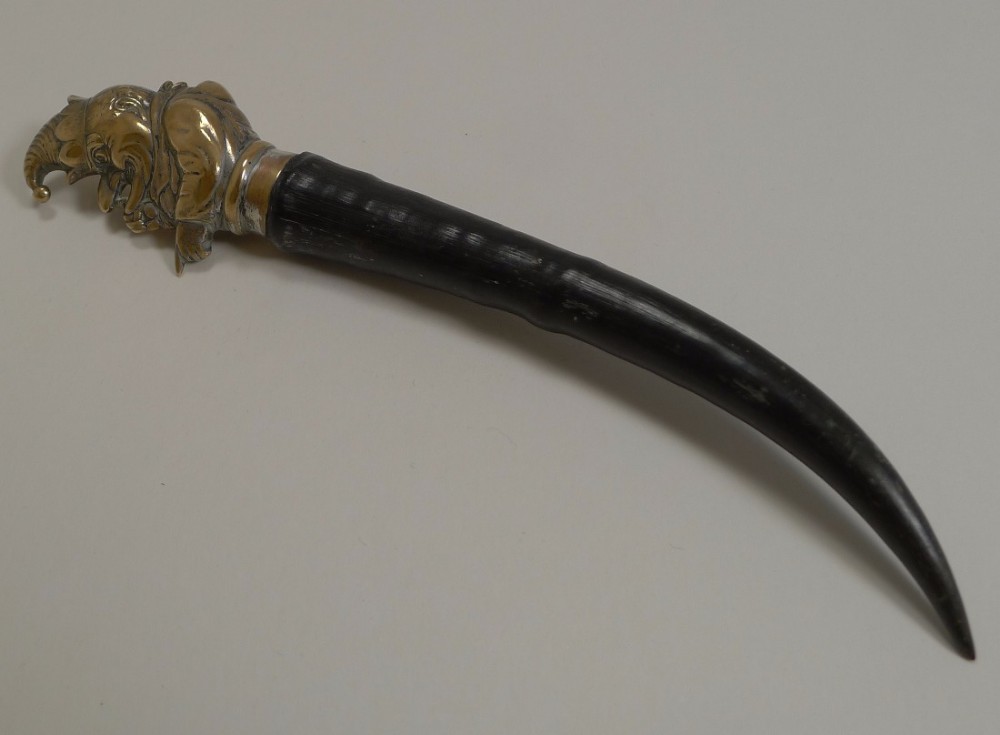 Handsome Figural English Horn and Brass Letter Opener - Mr. Punch c.1900