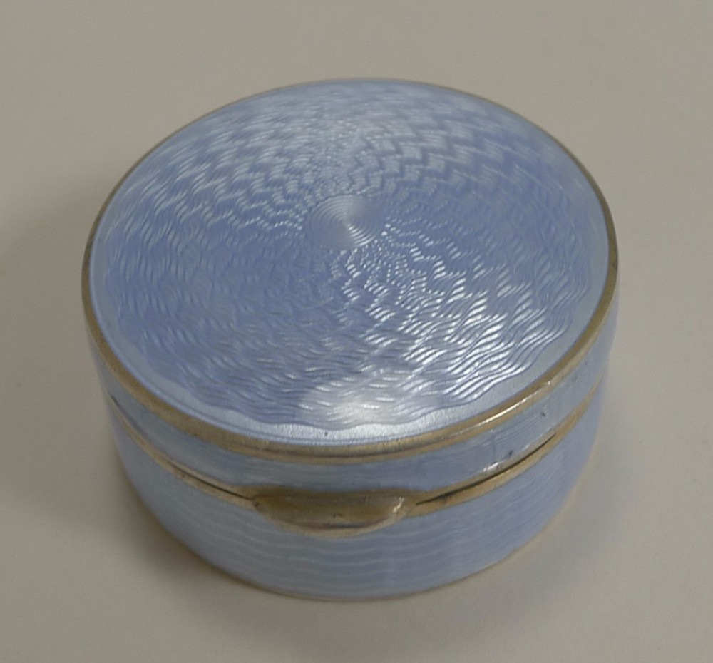 Stunning Antique Austrian Sterling Silver and Lilac Guilloche Enamel Pill Box