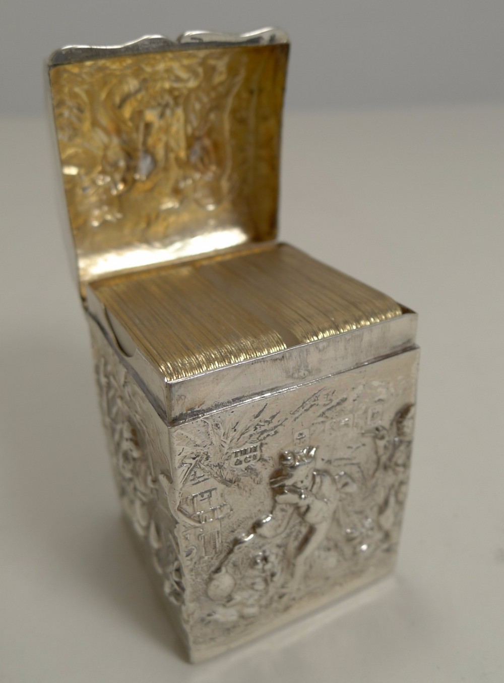 Fabulous English Sterling Silver Miniature Playing Card Box - 1901
