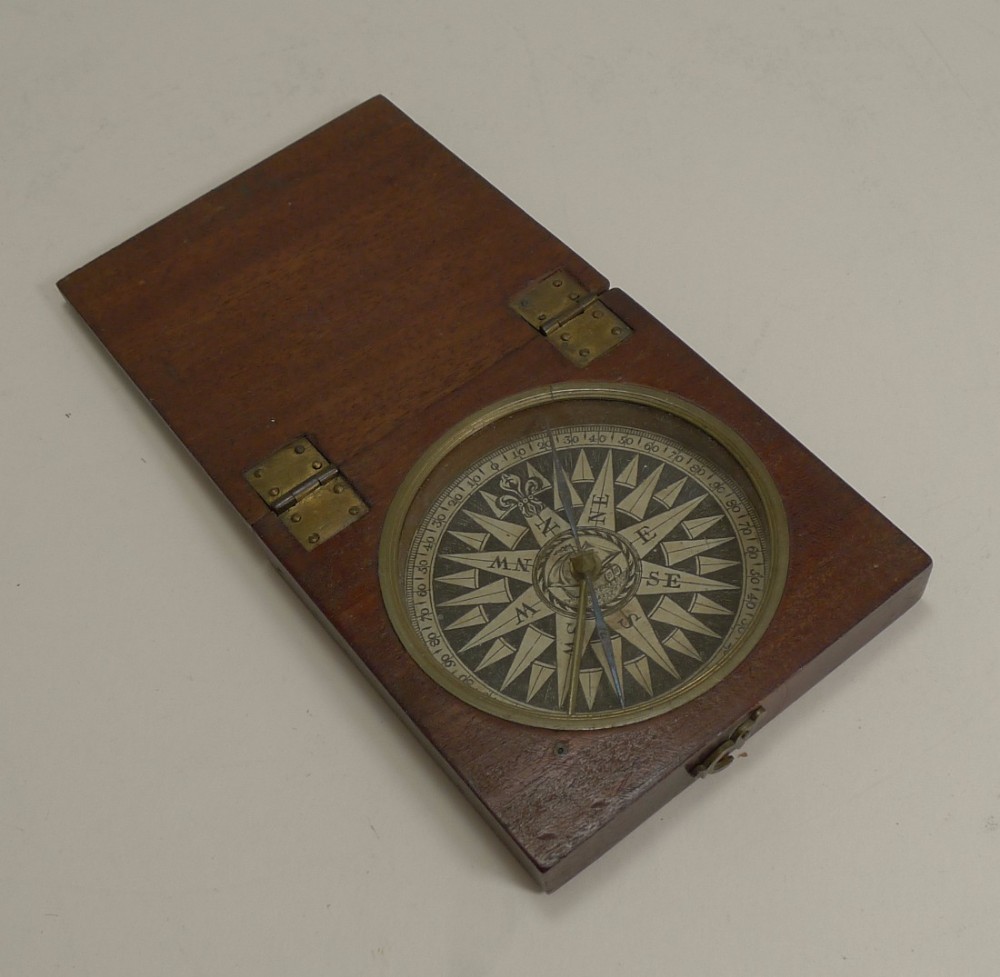 Large English Georgian Desk Compass c.1800 In Mahogany Case