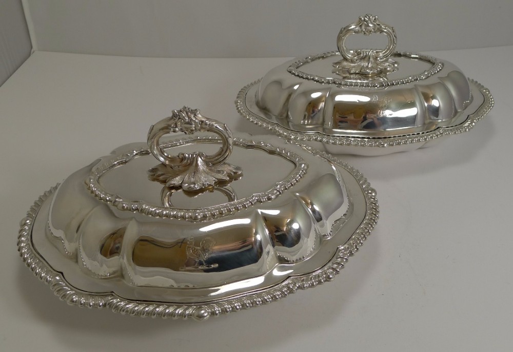 Pair Antique English Silver Plated Entree Dishes c.1890