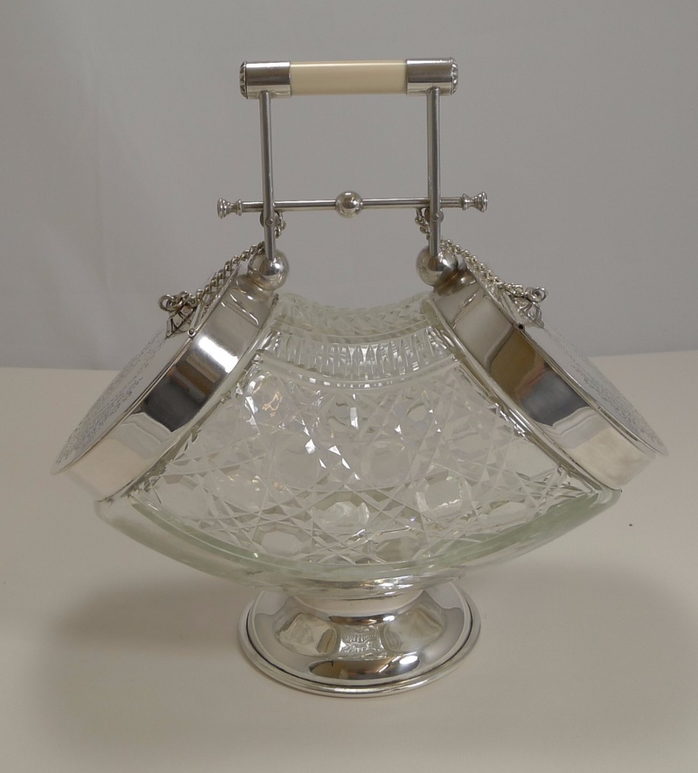 Rare & Grand English Glass and Silver Plate Automated Biscuit Box