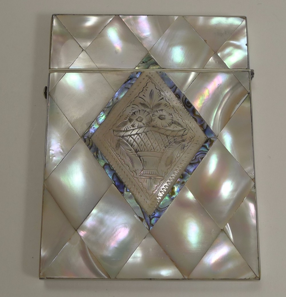 Antique English Mother of Pearl Visiting Card Case c.1850