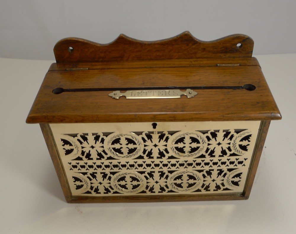 Antique English Oak & Brass Letters Box c.1890