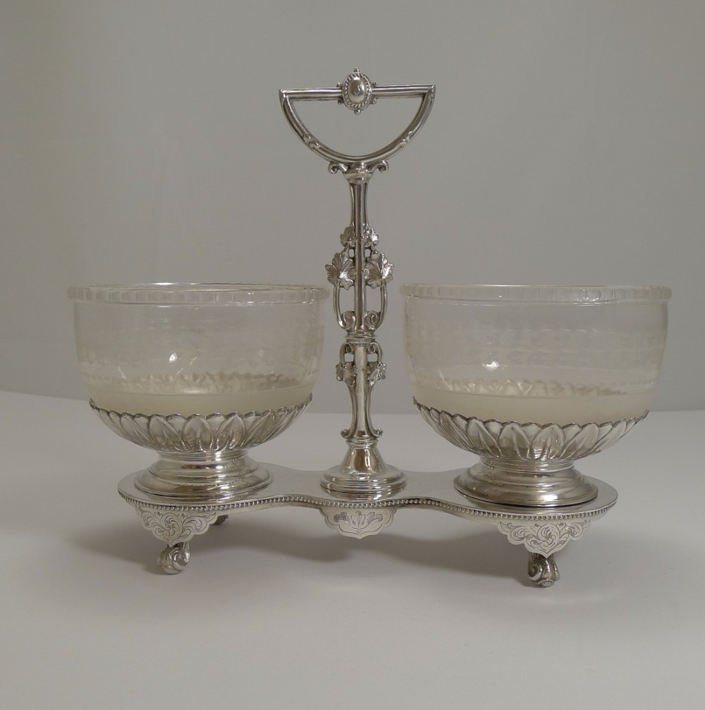 Top Quality Victorian Silver Plate and Glass Double Preserve c.1870