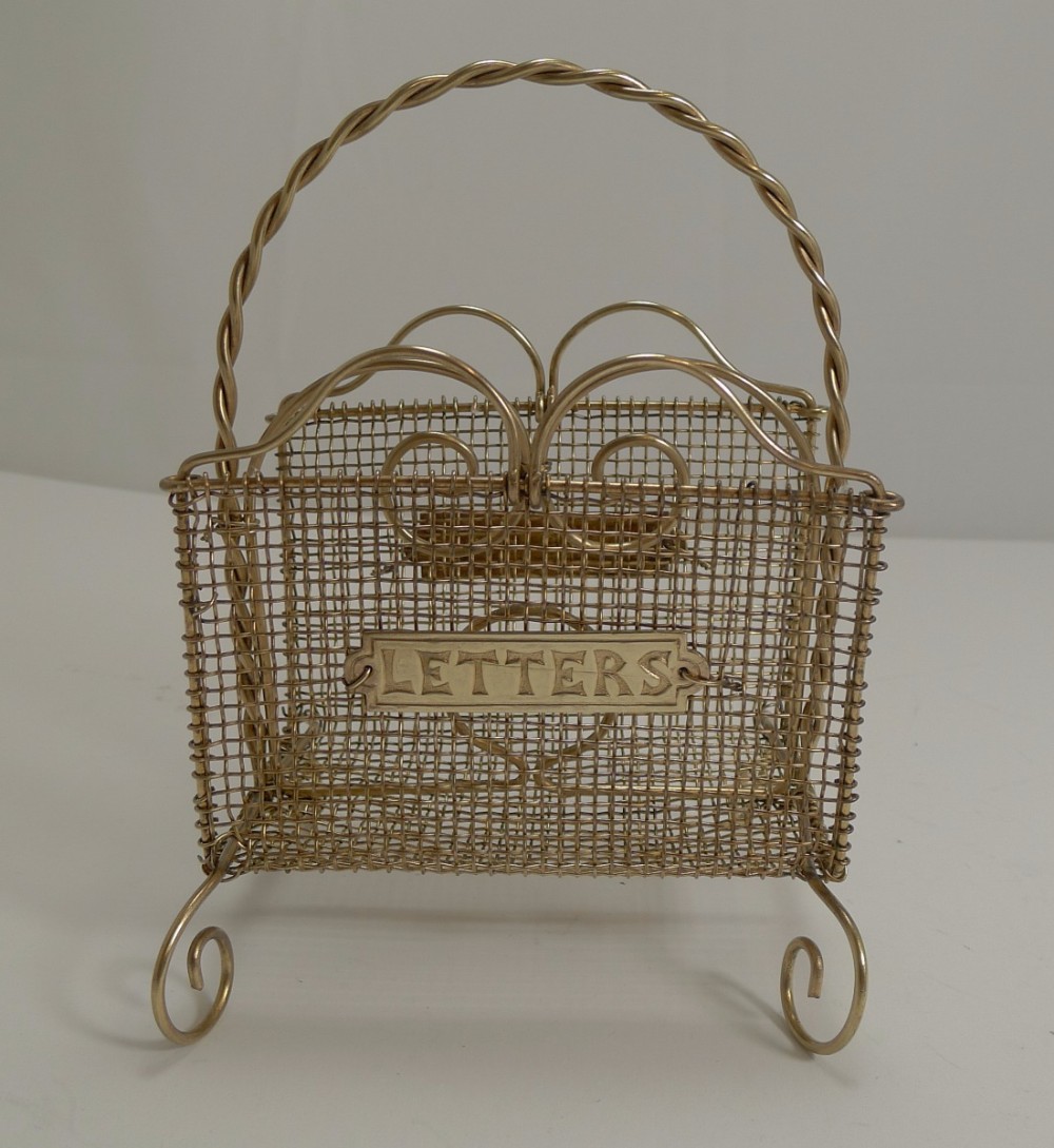 Antique English Brass Mesh Letters Rack c.1890