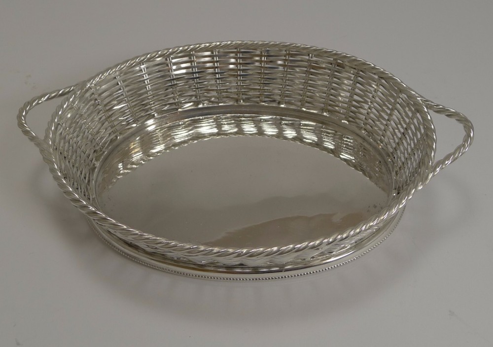 Antique English Silver Plated Basket Weave Bread Basket by Atkin Brothers c.1880