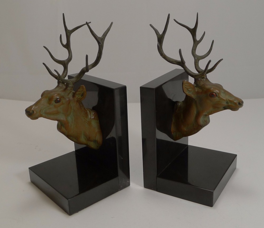 Magnificent Pair of Art Deco Figural Stag Bookends c.1930