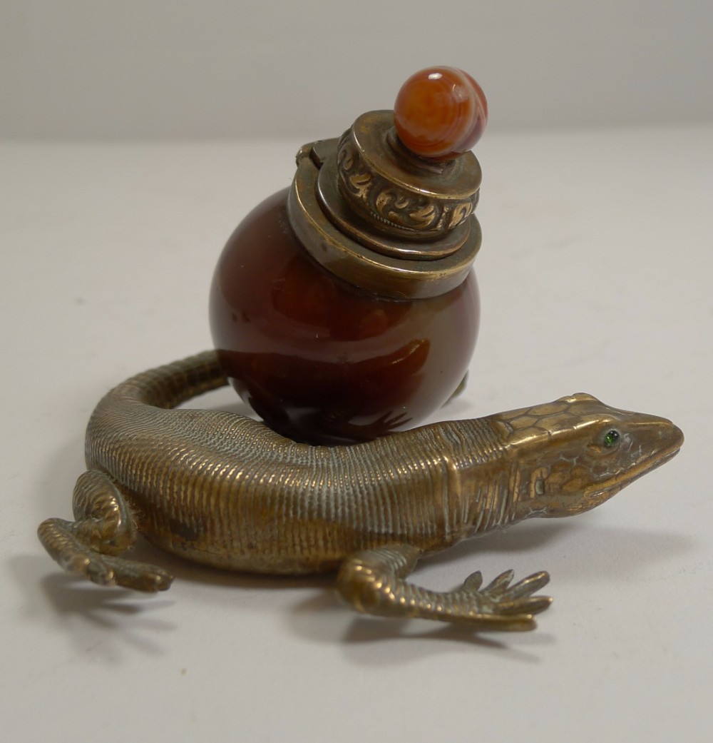 Fabulous Antique English Novelty Inkwell c.1880 - Lizard