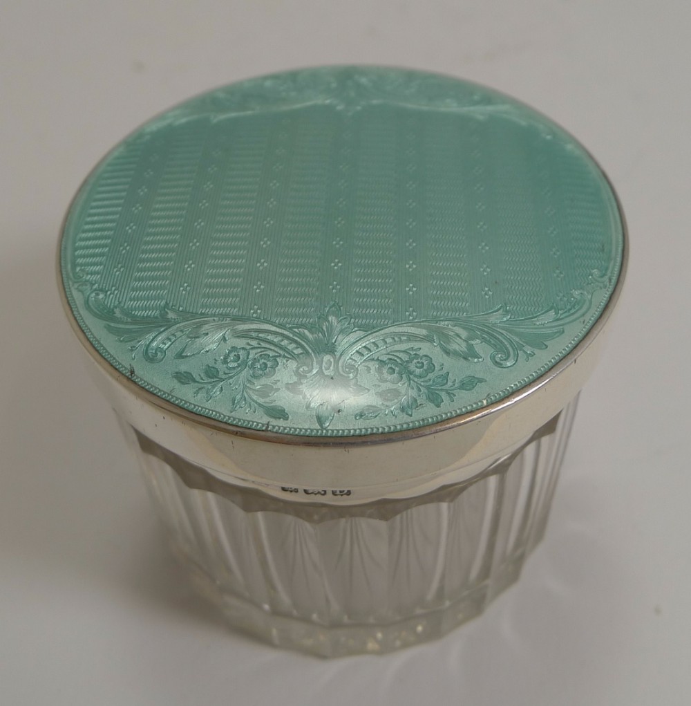 Prettiest Vintage English Sterling Silver and Guilloche Enamel Lidded Box