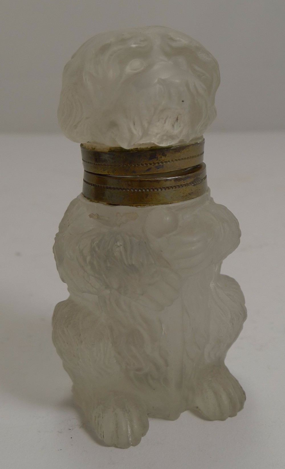 Antique Czechoslovakian Glass Novelty Inkwell - Dog c.1910