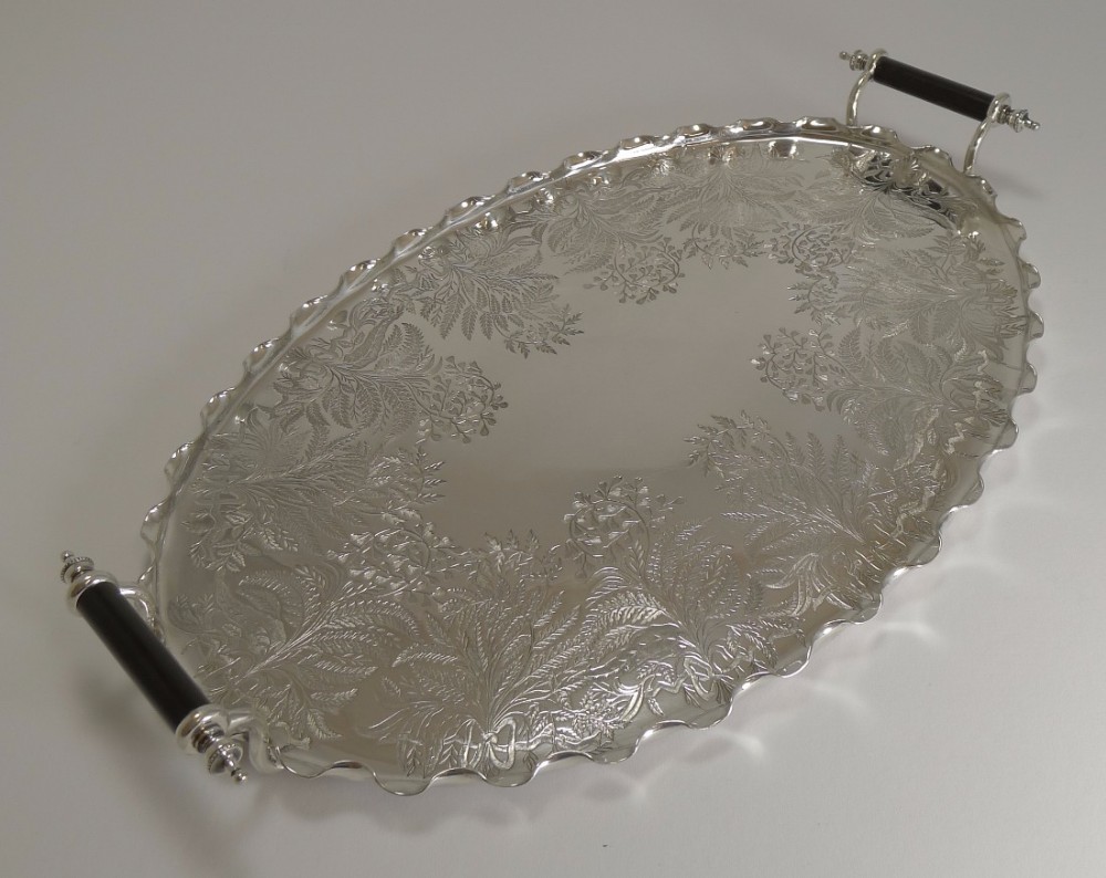 Antique English Fern Engraved Serving Tray by Daniel and Arter c.1890