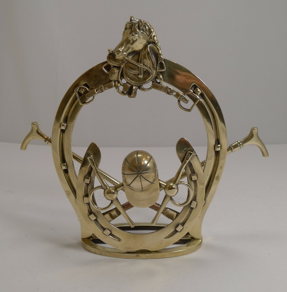 Antique English Cast Brass Horse Racing Letter Holder c.1880