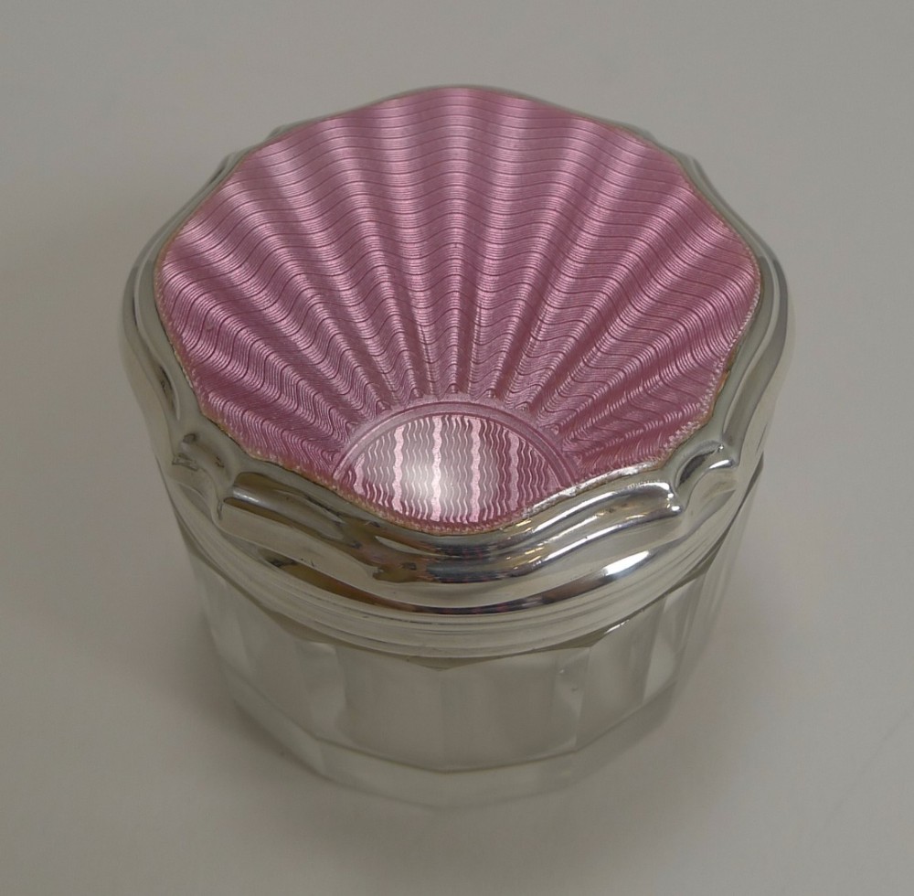 Art Deco Silver and Pink Guilloche Enamel Lidded Jar - 1935