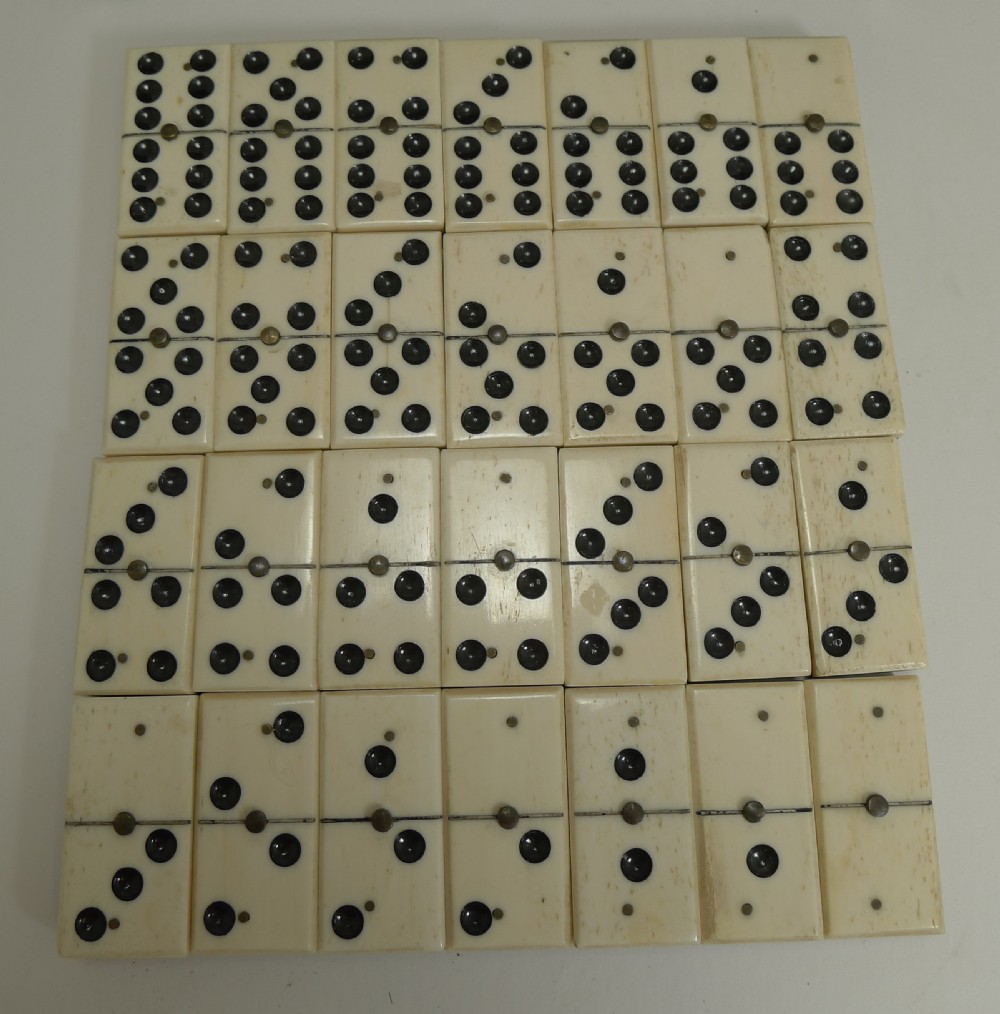 Antique English Boxed Set Bone & Ebony Wood Dominoes c.1890 View VII