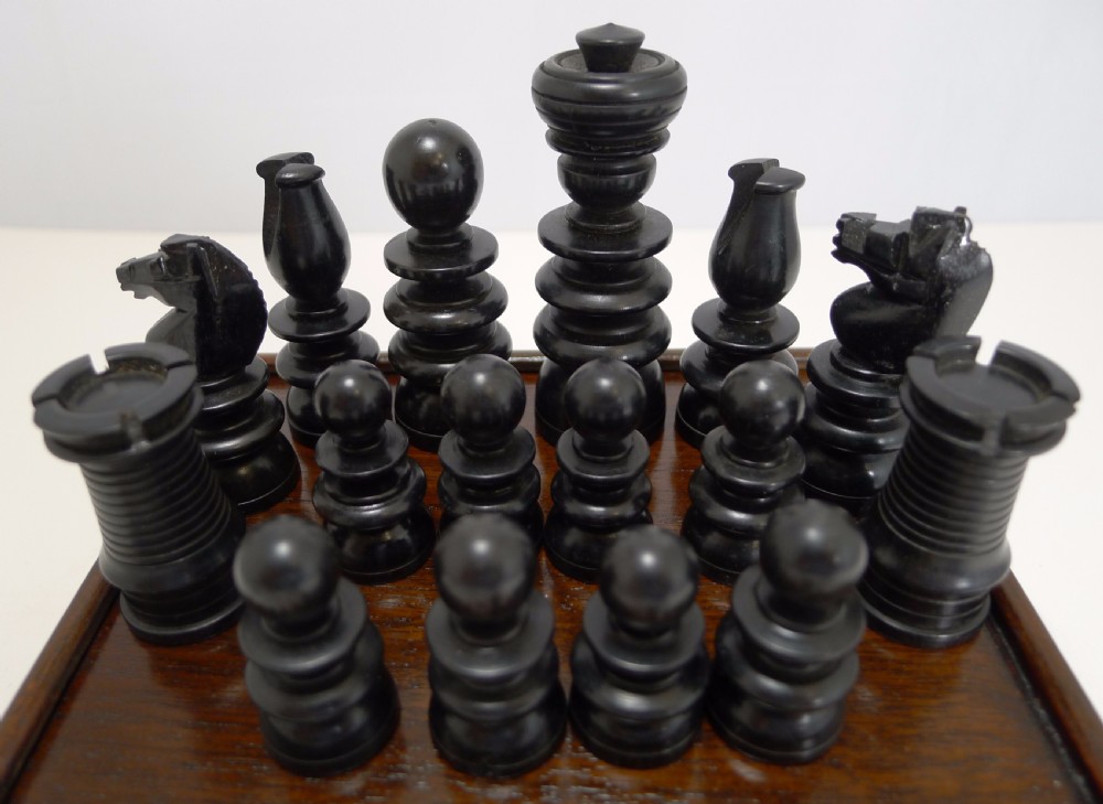 Antique English Regency Style Chess Set In Wooden Case c.1900 View VI