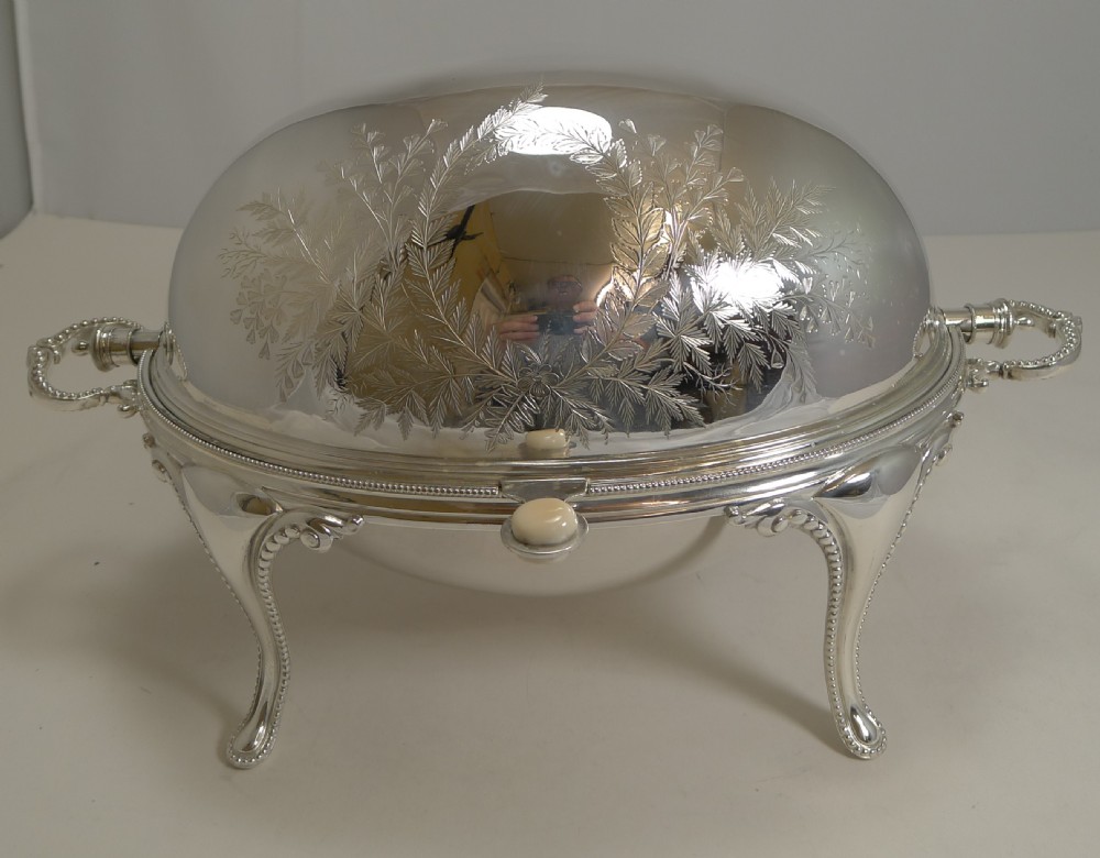 Fine Quality English Silver Plated Breakfast Dish - Fern Engraved - 1891