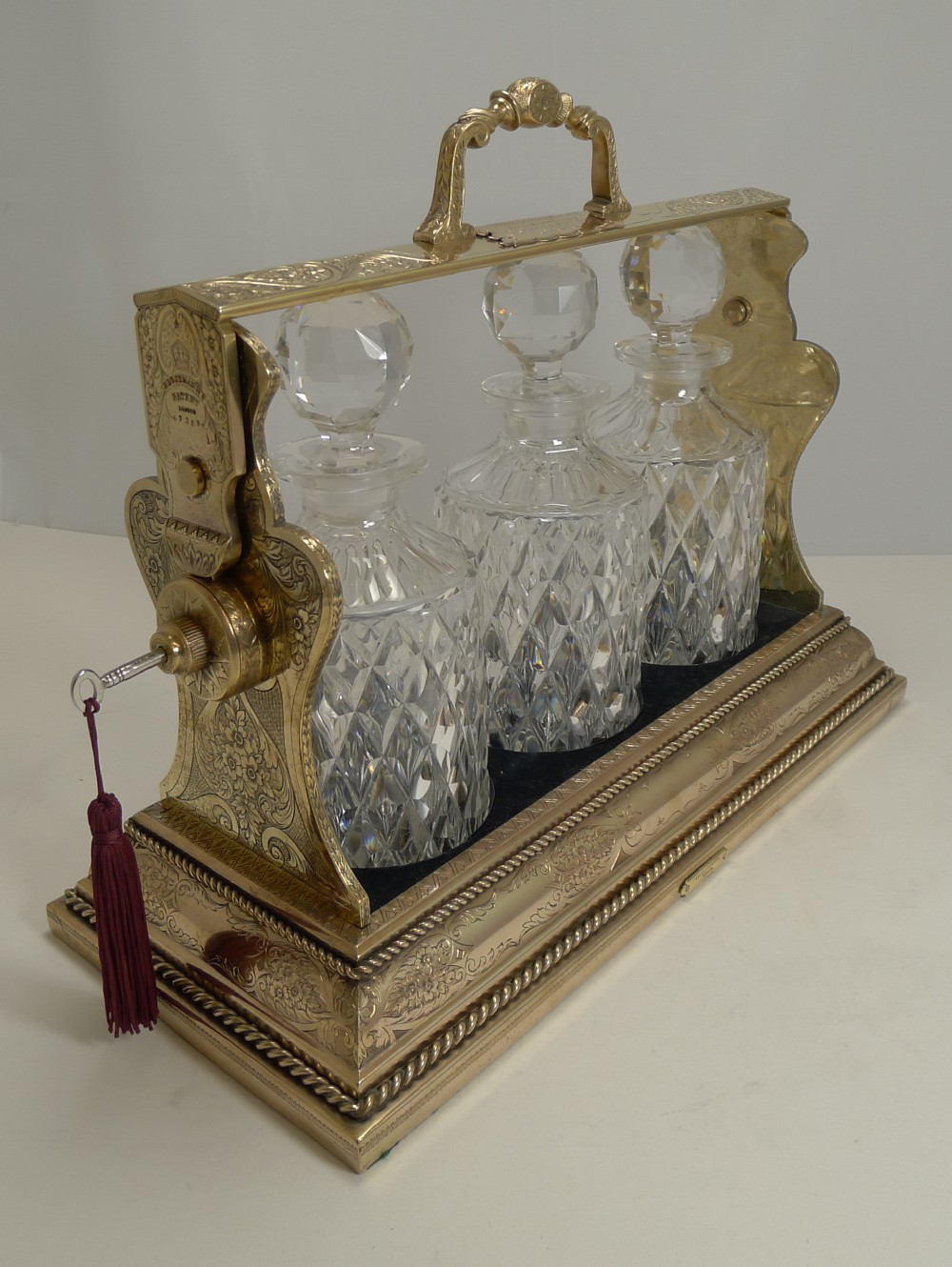 Exceptional Gilded Antique English Tantalus by Betjemman & Sons c.1900
