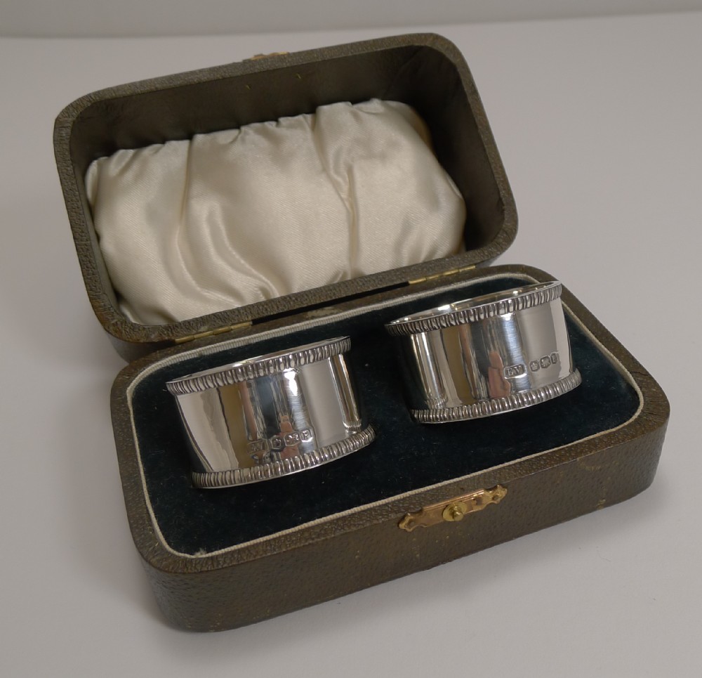 Boxed Pair English Sterling Silver Napkin Rings - 1932