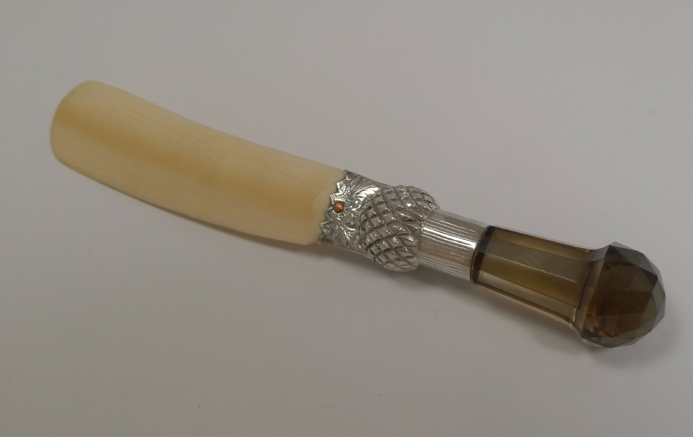 Antique Ivory, Silver and Smoky Quartz Paper Knife View IV