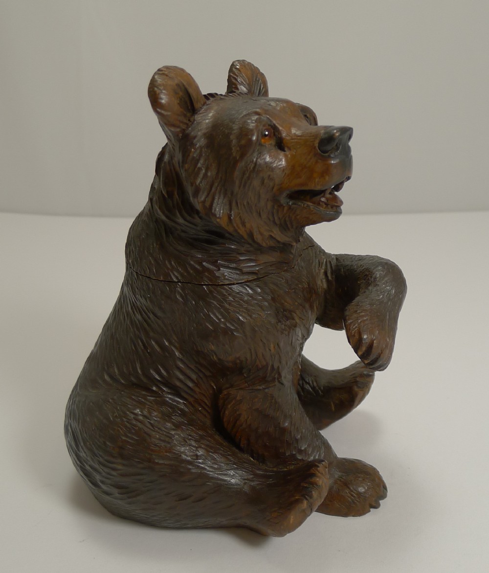 Beautifully Carved Black Forest Bear Inkwell c.1890