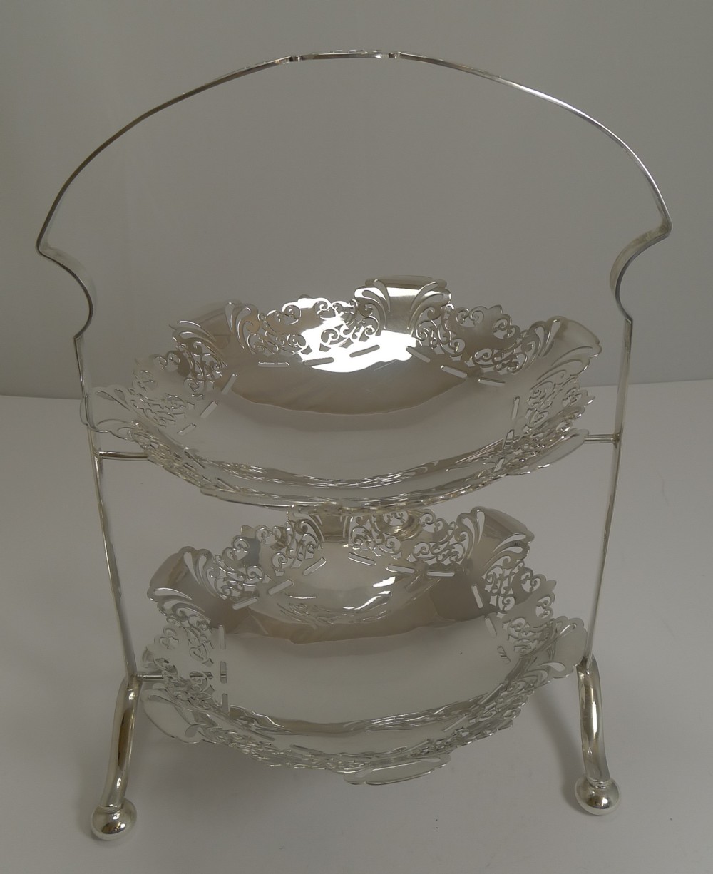 Superb Antique English Silver Plated Two Tier Cake Stand c.1900