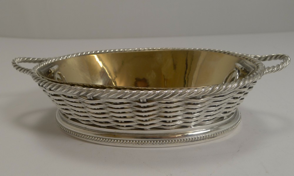 Antique English Silver Plated Basketweave Dish by Leuchars, London