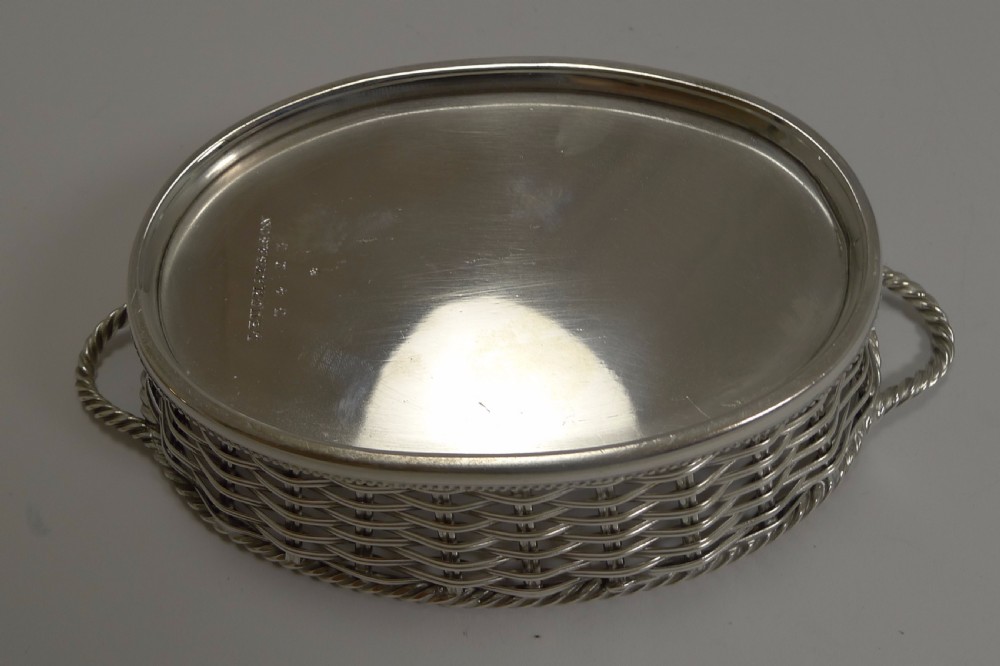 Antique English Silver Plated Basketweave Dish by Leuchars, London View V