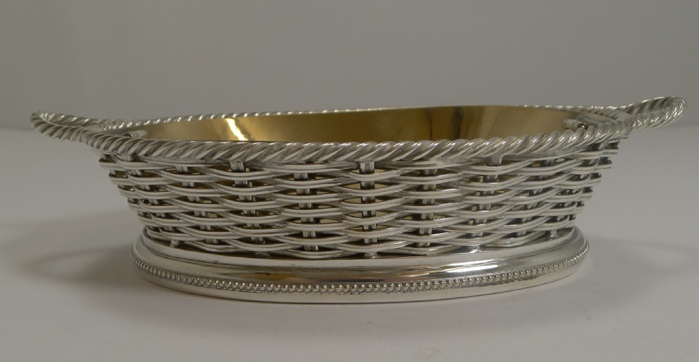 Antique English Silver Plated Basketweave Dish by Leuchars, London View VII