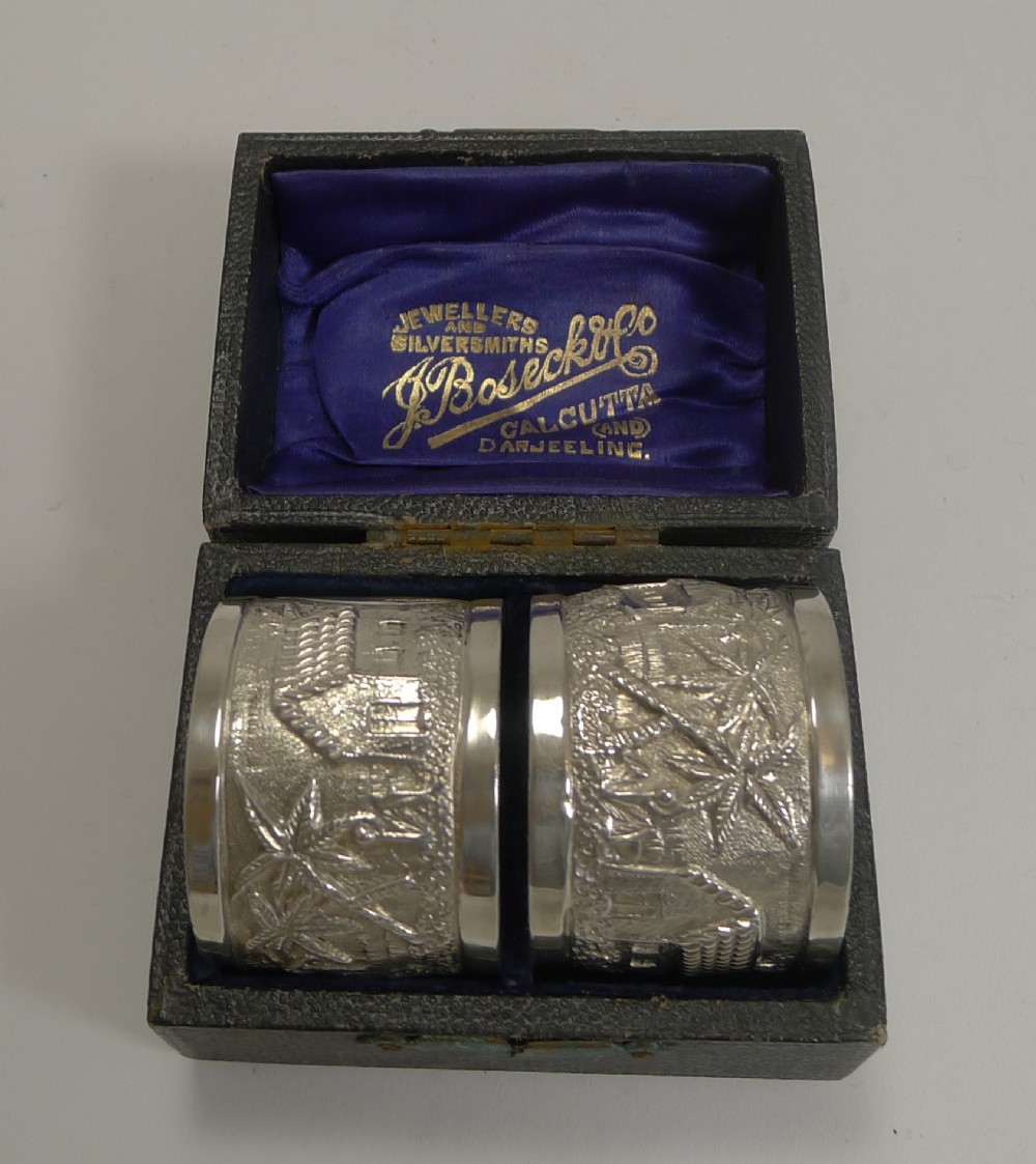 Pair Antique English Sterling Silver Napkin Rings - 1896