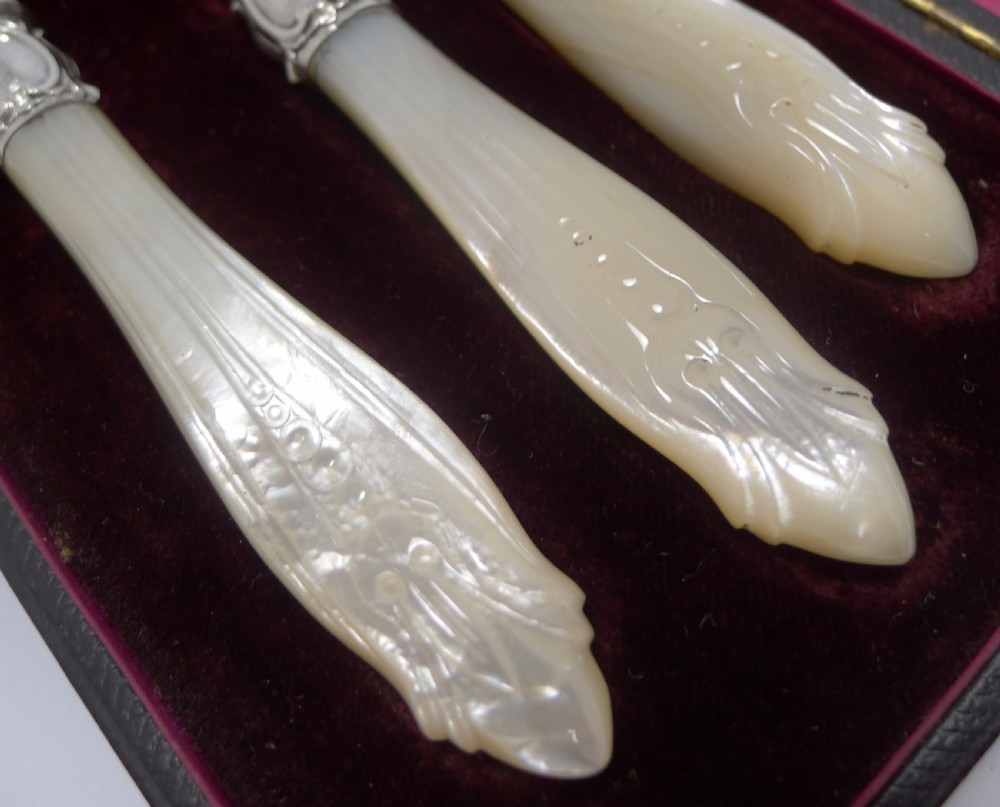 Antique English Sterling Silver and Mother of Pearl Serving Set View II