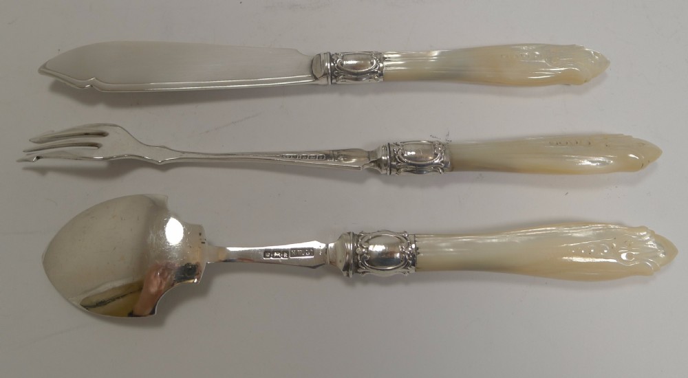 Antique English Sterling Silver and Mother of Pearl Serving Set View V