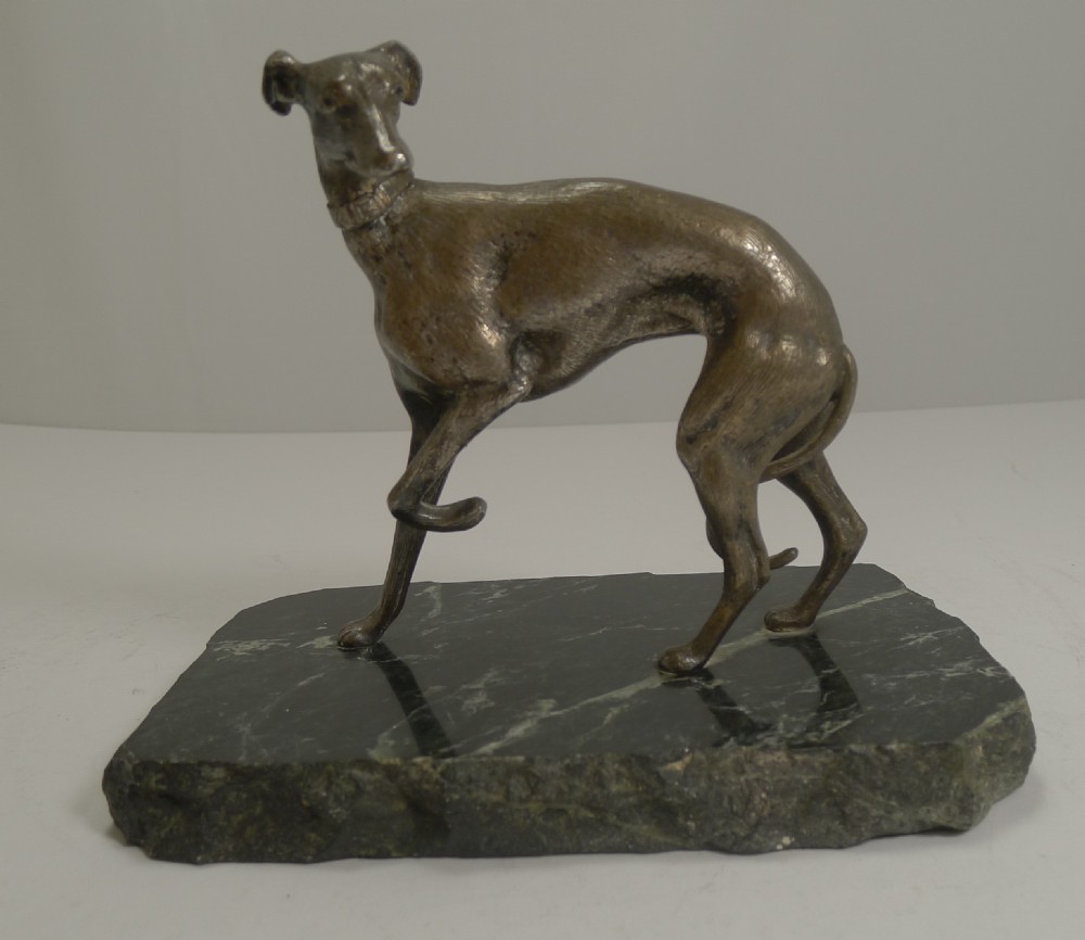Antique English Greyhound Figure on Marble Base c.1910