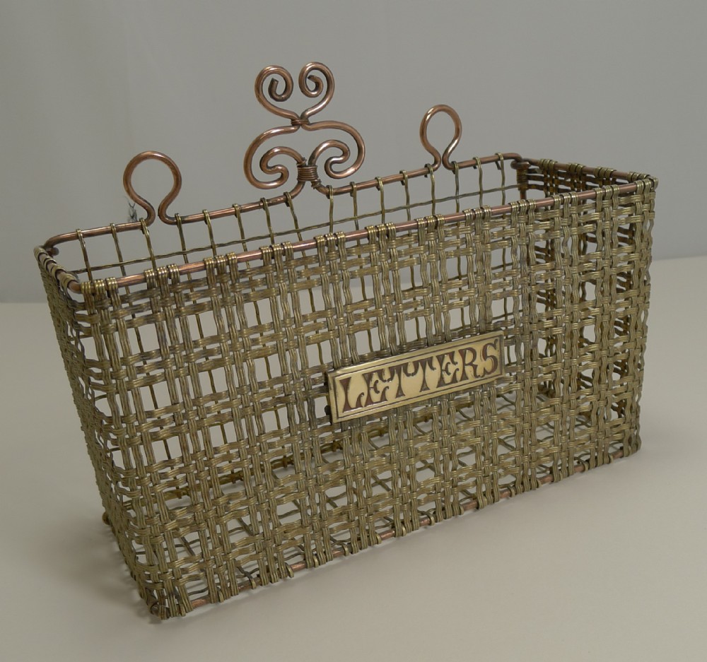 Handsome Antique English Brass Mesh Letters Caddy or Holder c.1880