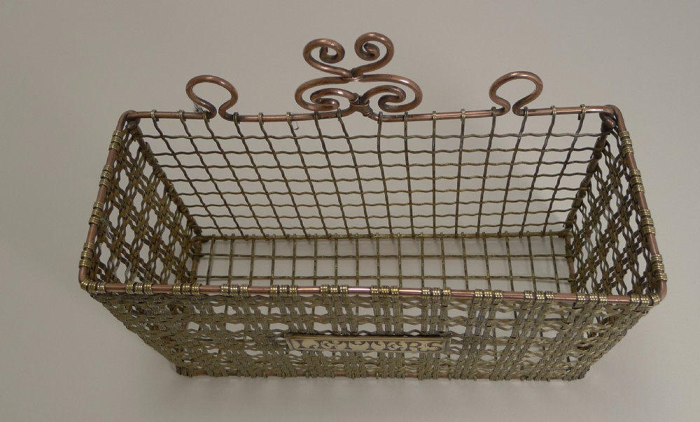 Handsome Antique English Brass Mesh Letters Caddy or Holder c.1880 View V