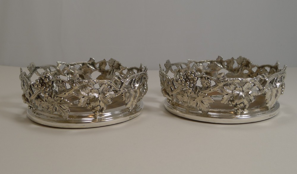 Finest Pair Antique English Silver Plate Wine Coasters by Elkington - 1845 View II