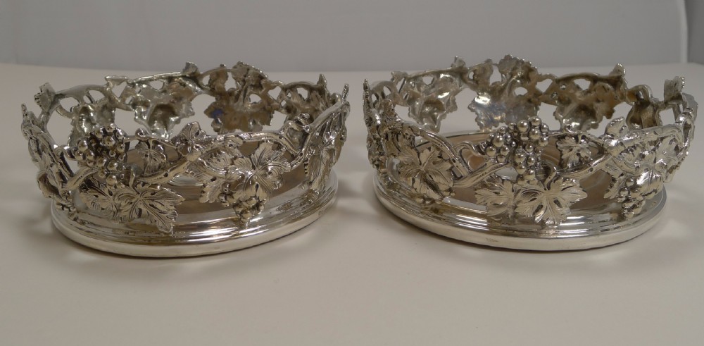 Finest Pair Antique English Silver Plate Wine Coasters by Elkington - 1845 View X