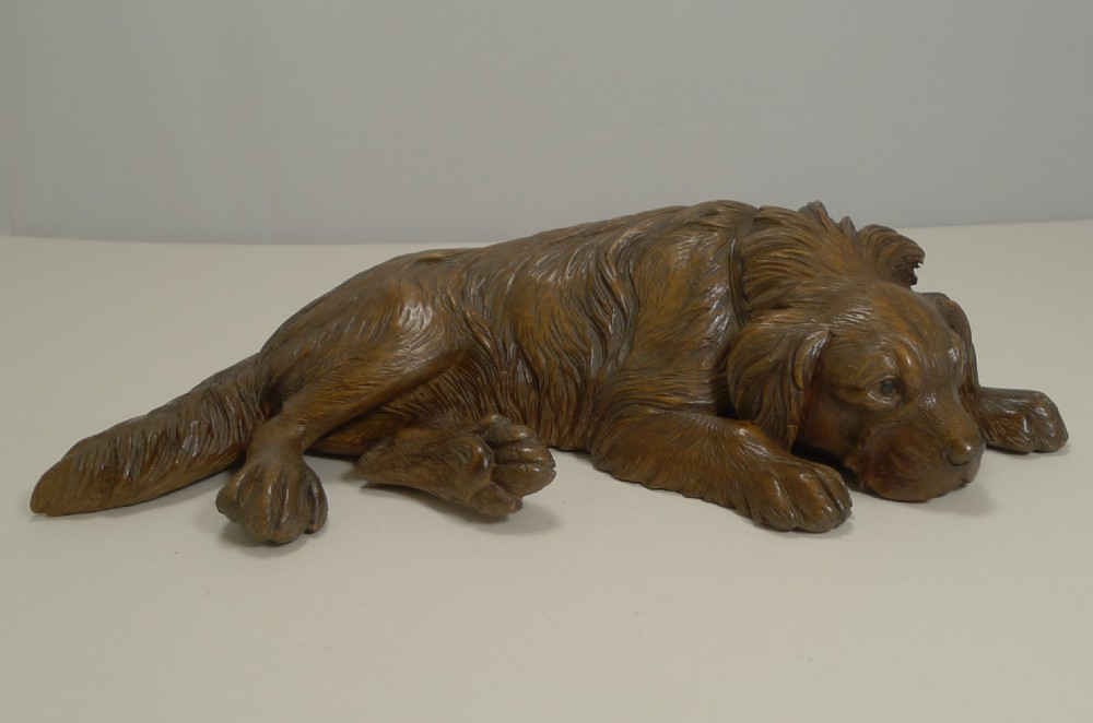Beautifully Carved Large Figural Black Forest Dog Figure c.1890