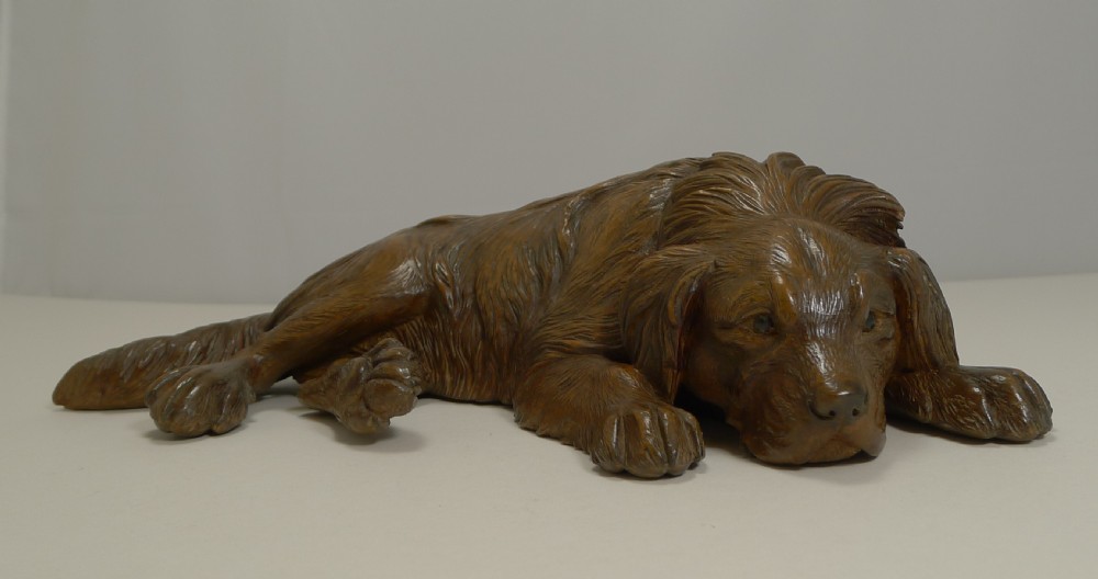 Beautifully Carved Large Figural Black Forest Dog Figure c.1890 View II