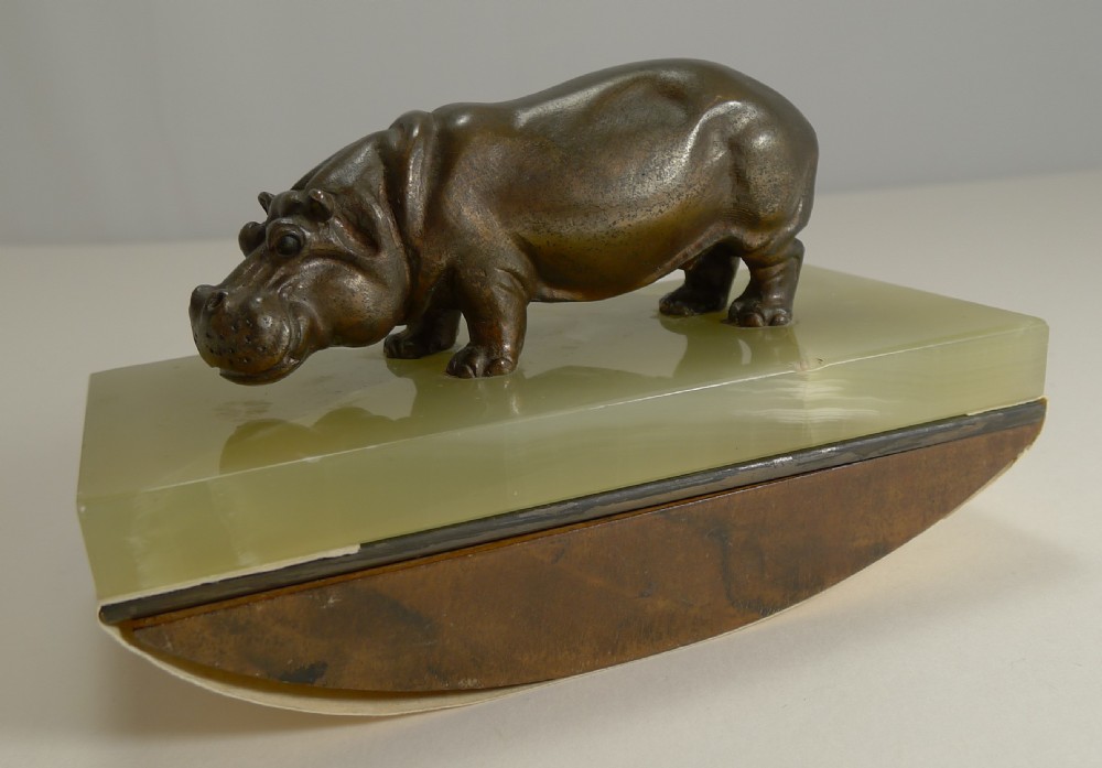 Fabulous Figural Bronze Desk Top Rocking Blotter by Asprey, London, c.1920 - Hippopotamus View IX