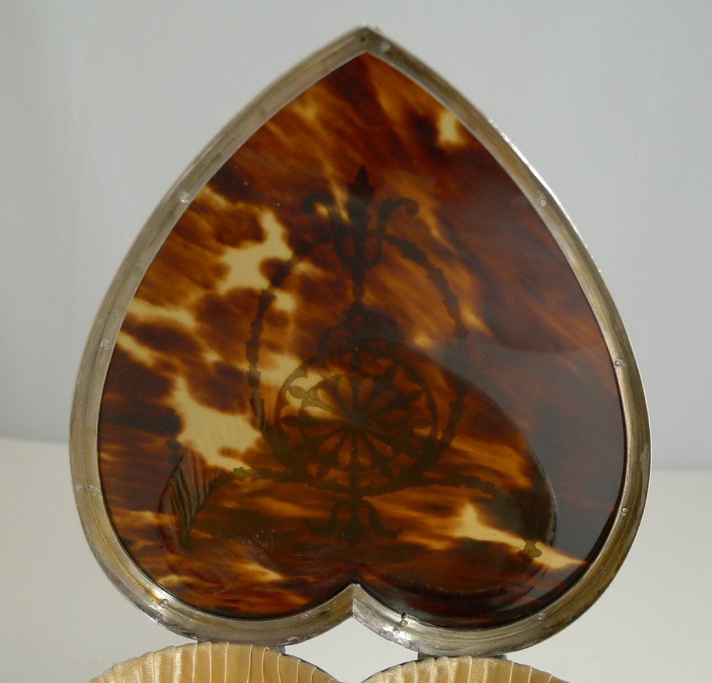 Large Antique English Silver & Tortoiseshell Heart Jewellery Box by James Deakin & Sons View IV